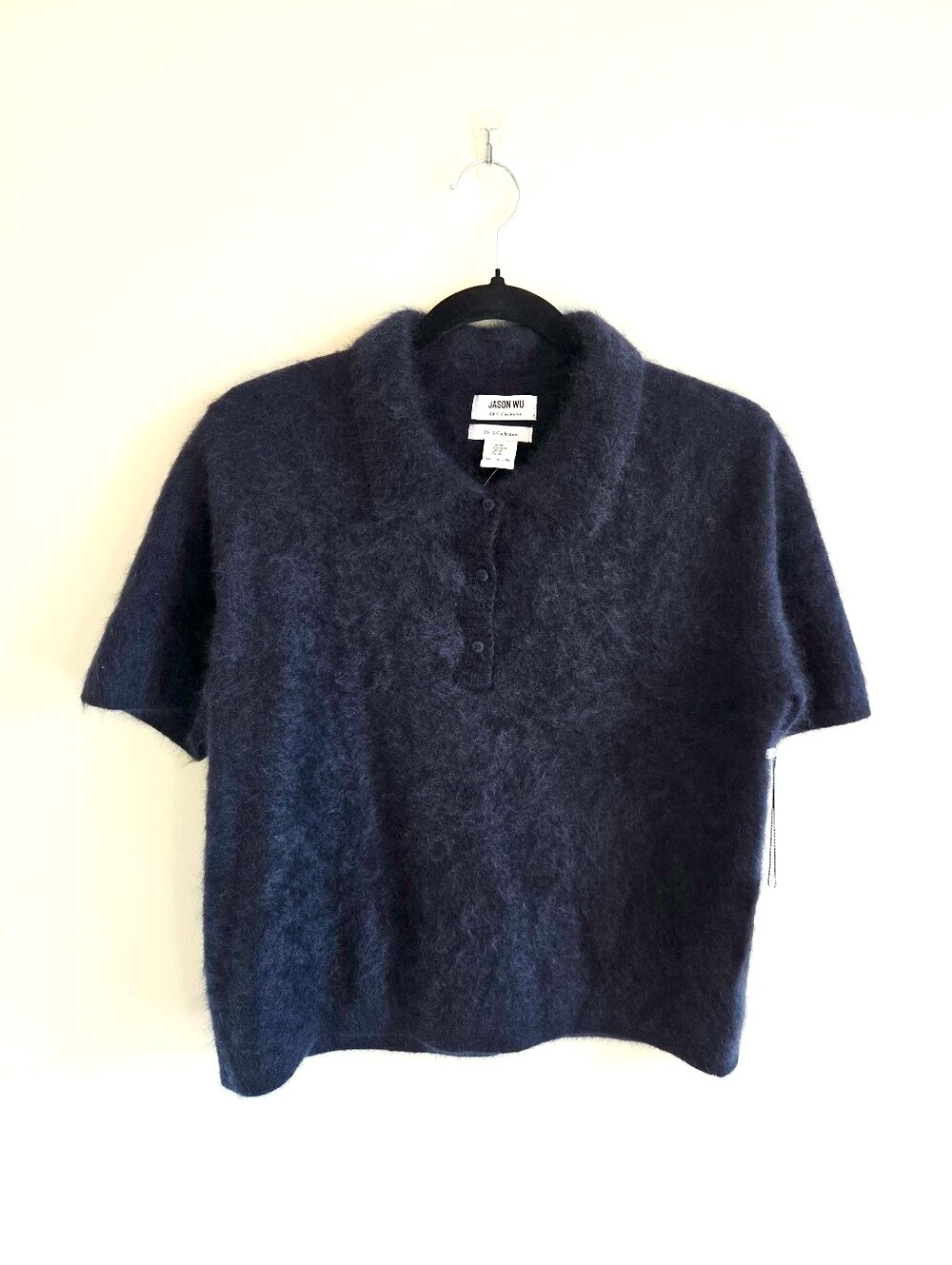 JASON WU | NWT US M 100% Cashmere Shaggy Polo Sweater | deep navy blue